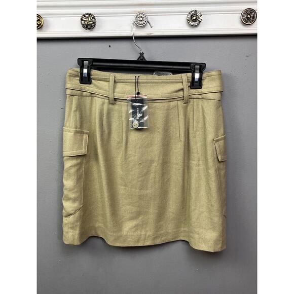 Express Belted Linen Blend Mini Skirt Womens Size 6 Tan Beige‎ Short Pockets NEW - Picture 2 of 9